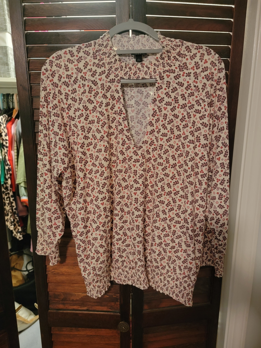 torrid Cream Blouse with Burgundy Floral Print - Women's Tunic
